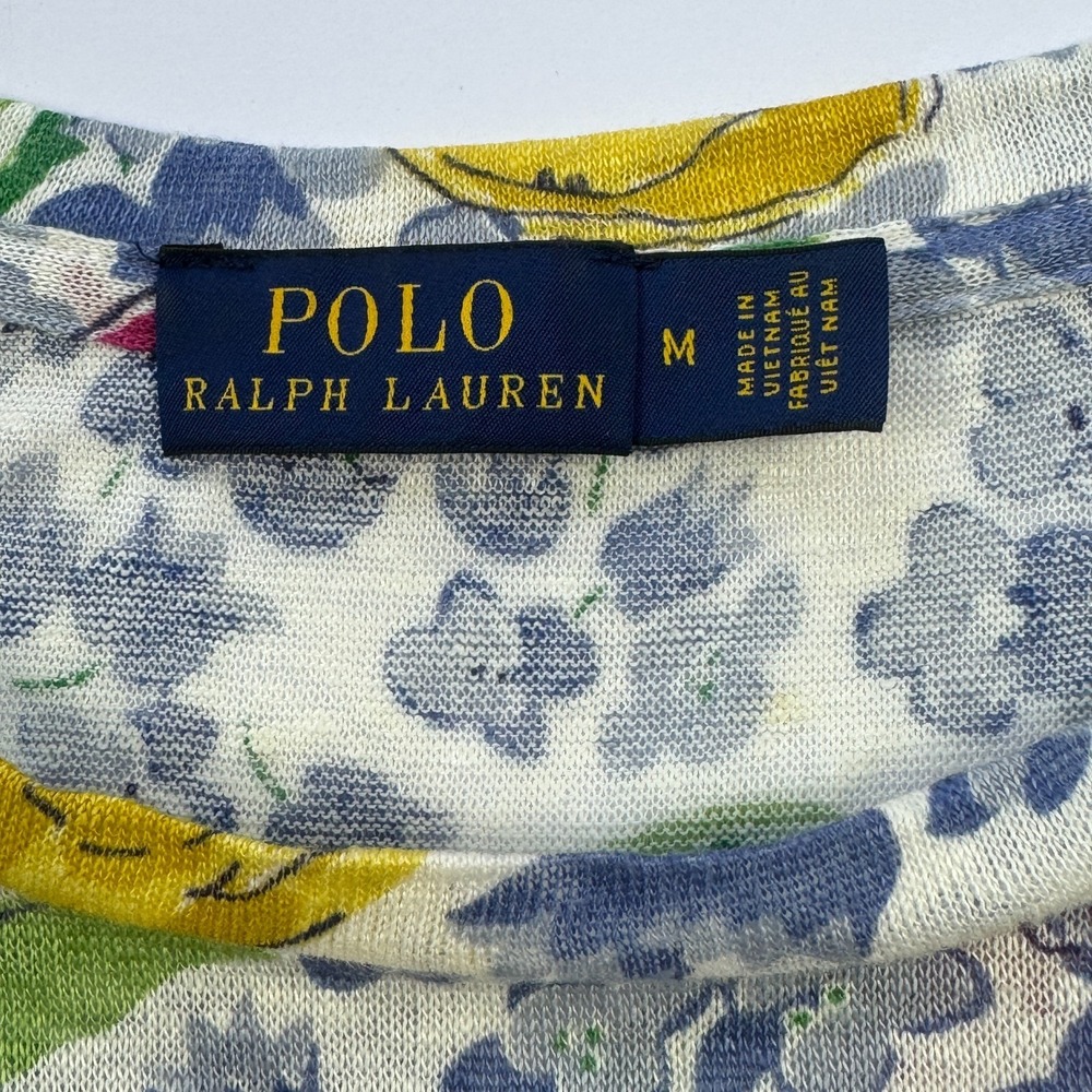 Polo Ralph Lauren Floral Linen Knit Tie Front Top Womens Medium Blue Tulip Tee - Picture 3 of 11